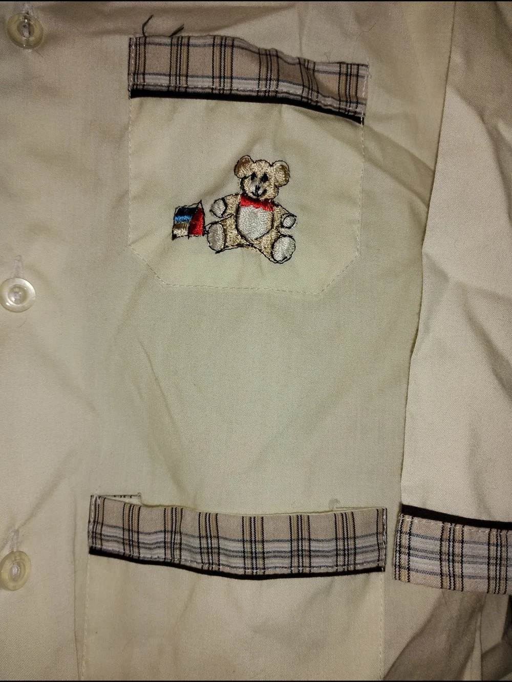 Kids Cream Plaid-Trim Matching Pajama Set - Unbranded